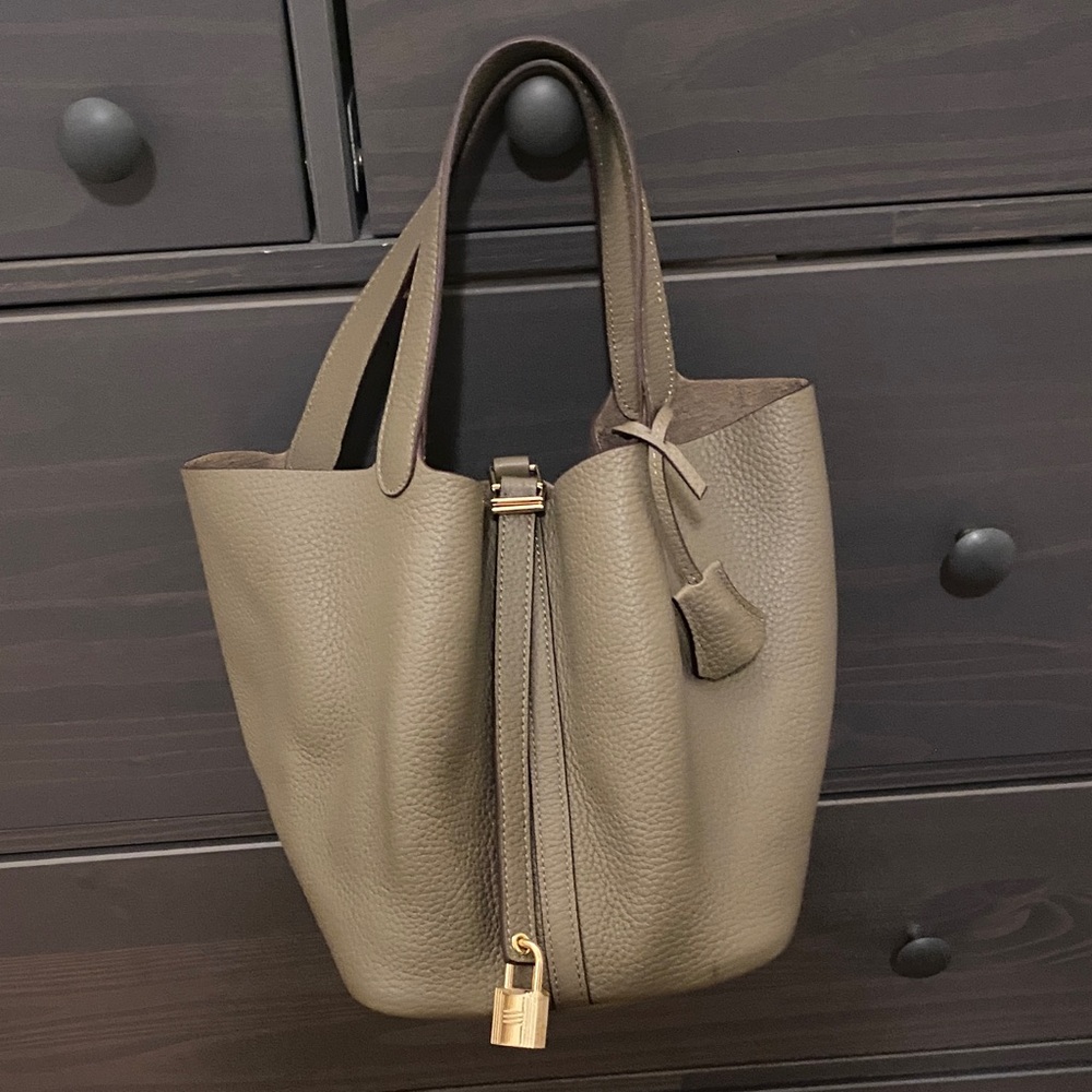 Elegant Taupe Leather Mini Tote Bag